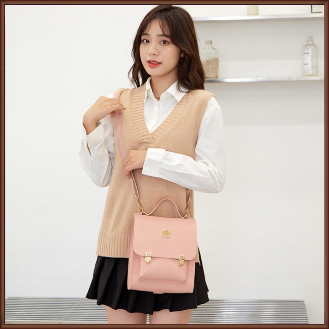 Ba Lô Da Pu Màu Trơn Có Khóa Đa Năng Thiết Kế Đơn Giản Cho Nữ