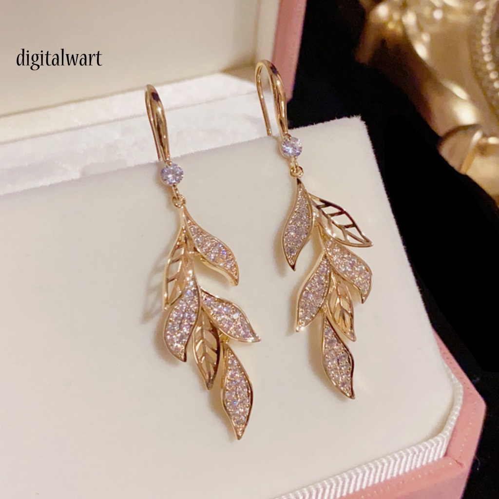 Kỹ Thuật Số| 1 Đôi Bông Tai Móc Hình Chiếc Lá Đính Đá Thời Trang Dành Cho Nữ