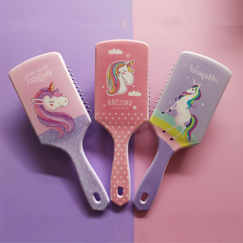 Lược Chải Tóc Túi Khí Mềm Mịn Hình Vuông In Hình Kỳ Lân Hoạt Hình Làm Quà Tặng Chăm Sóc