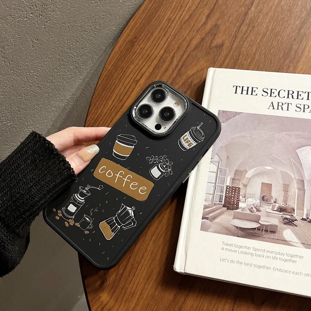Ốp Điện Thoại Silicon TPU Mềm Mạ Điện Họa Tiết Cà Phê Đơn Giản Bảo Vệ Ống Kính Máy Ảnh Cho iphone 14 12 13 11 Pro Max