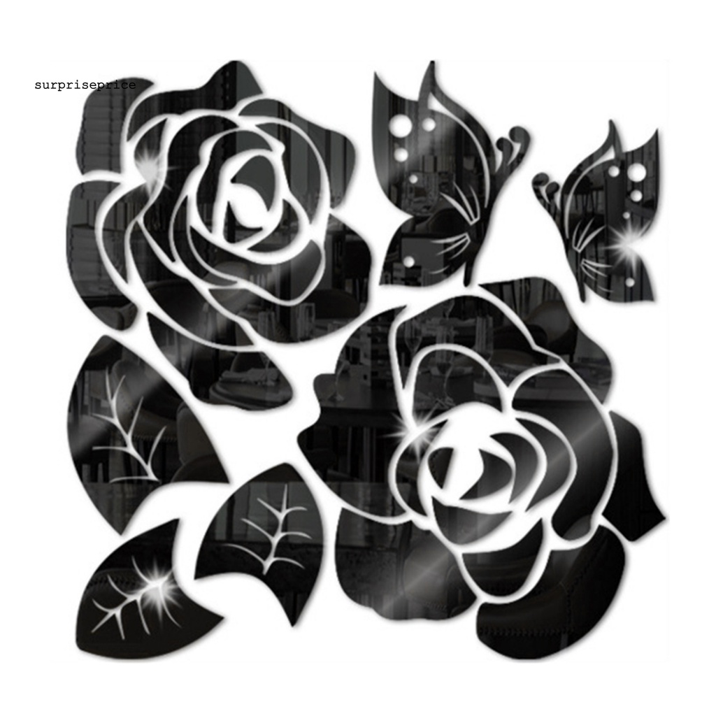 Decal dán tường Bằng Acrylic Họa Tiết Hoa Hồng Và Bướm 3D Tinh Xảo Có Thể Tháo Gỡ Trang Trí Nhà Cửa