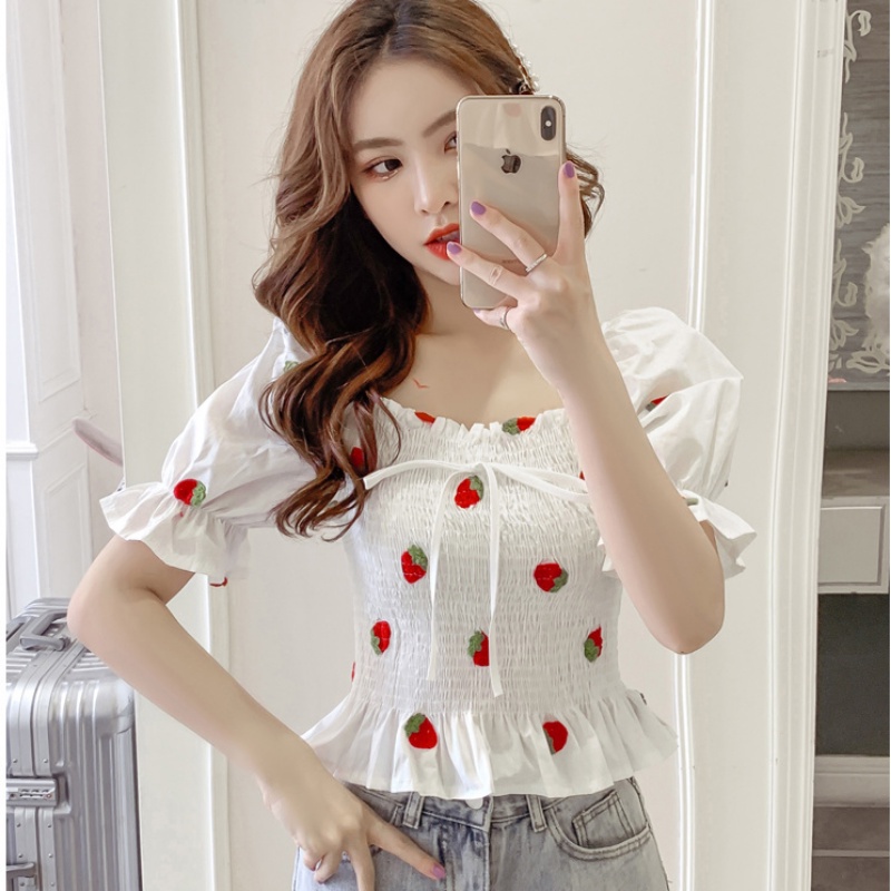 Áo Sơ Mi Ngắn Tay Xếp Ly Thời Trang Mùa Hè Hàn Quốc Cho Nữ