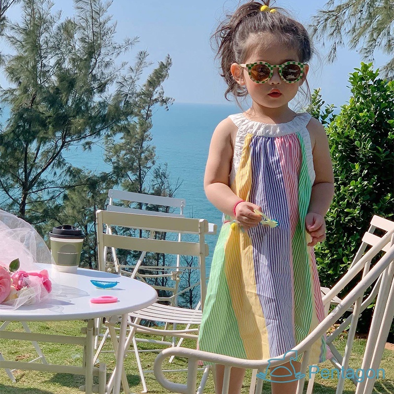 Đầm Công Chúa Mùa Hè Hai Dây Sát Nách Kẻ Sọc Nhiều Màu Đa Dạng Cho Bé Gái
