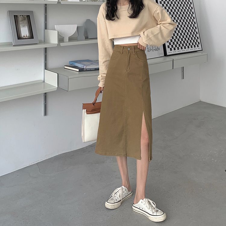 Chân váy jean Chân Váy Dài Chân Váy Xếp Li Dáng Dài váy jean dáng dài cạp cao thanh lịch 2023 New Style AP1918