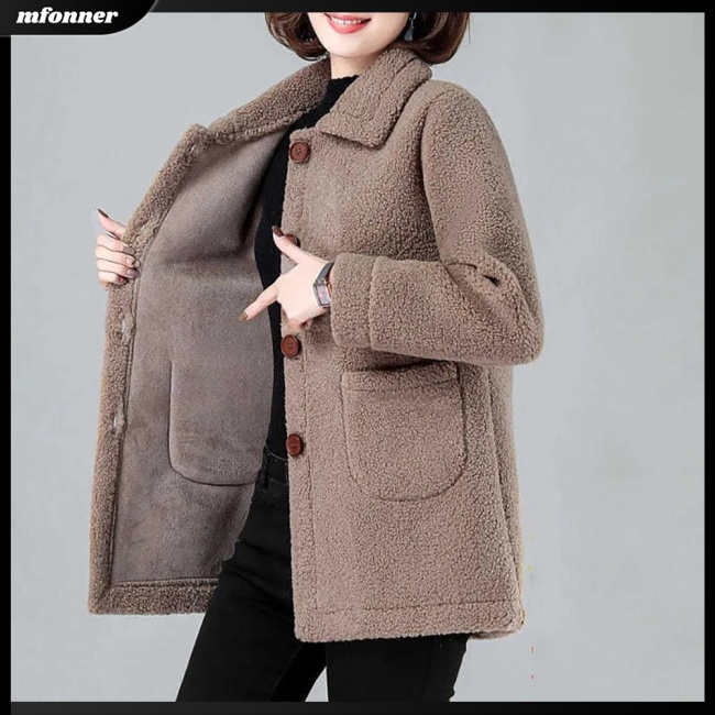 Áo Khoác Dáng Rộng Cỡ Lớn Màu Sắc Đơn Giản Ấm Áp Cho Nữ