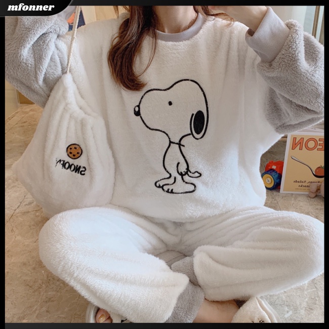 Bộ Đồ Ngủ Mặc Nhà 2 Món Vải Flannel Tay Dài Thiết Kế Ấm Áp Thoáng Khí Cho Nữ