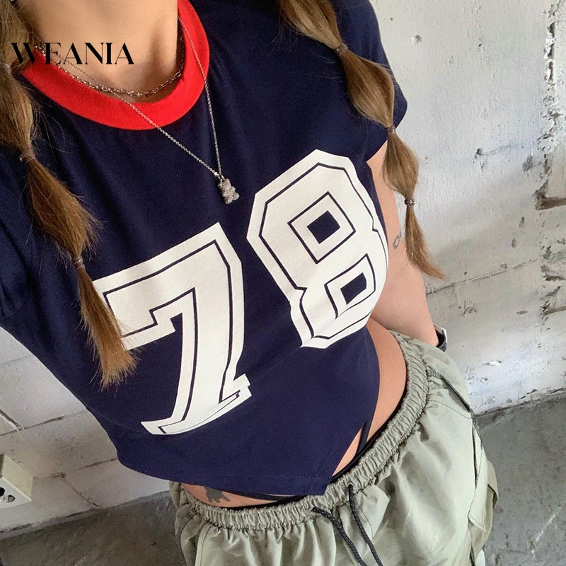 Áo Thun Croptop In Chữ Số Thời Trang Mùa Hè Cho Nữ