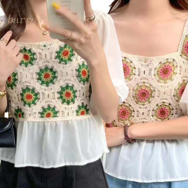 Áo Chiffon Cổ Vuông Tay Phồng In Họa Tiết Hoa Thời Trang Cho Nữ