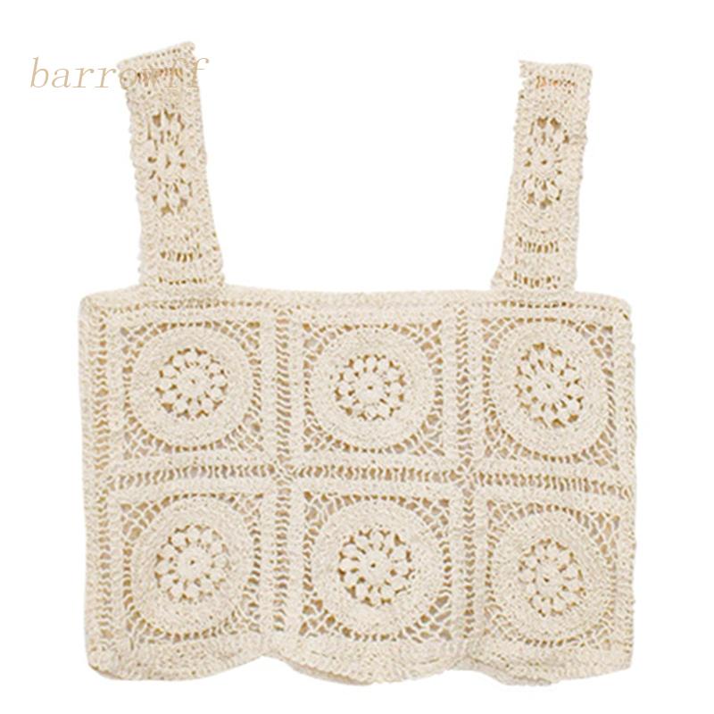 Brroa Áo Croptop Dệt Kim Sát Nách Dáng Rộng Cổ Vuông Khoét Lỗ Kẻ Sọc Caro Thời Trang Đi Biển Cho Nữ