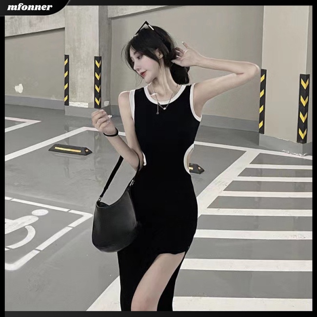 Đầm Midi Sát Nách Cổ Tròn Ôm Dáng Xẻ Tà Quyến Rũ Thời Trang Cho Nữ