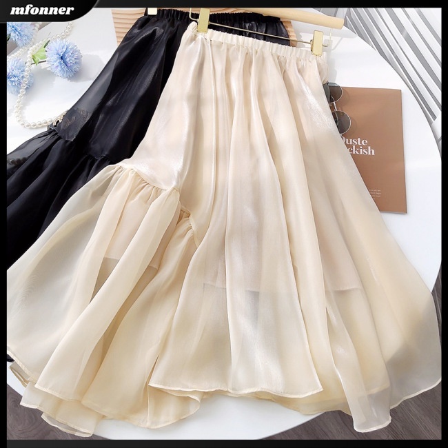 Chân Váy Lưng Thun Nhún Bèo Màu Trơn Ngọt Ngào Thời Trang Cho Nữ