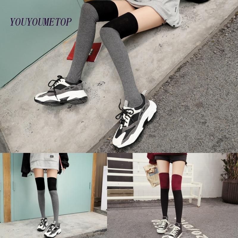 Youyo Vớ Dài Qua Gối Phối Màu Tương Phản Cho Nữ