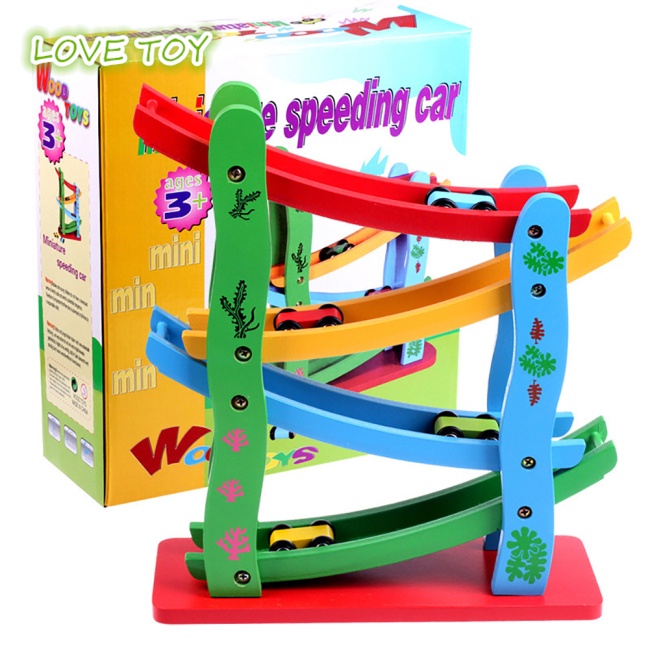 Set 4 Đường Đua Xe 4 Tầng Bằng Gỗ Đồ Chơi Cho Bé