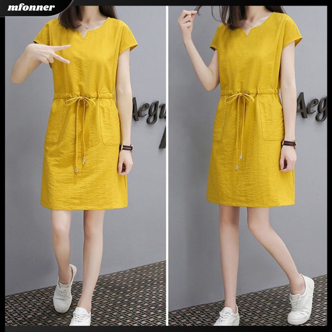 Đầm Tay Ngắn Cổ Chữ V Dáng Rộng Thời Trang Mùa Hè Xinh Xắn Cho Nữ