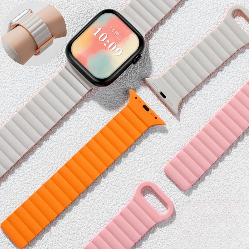 Dây Đeo Silicone Khóa Nam Châm Cho Đồng Hồ Thông Minh apple watch 45mm 44mm 49mm 40mm 41mm 42mm 38mm Series 3 5 4 SE 6 7 8 ultra