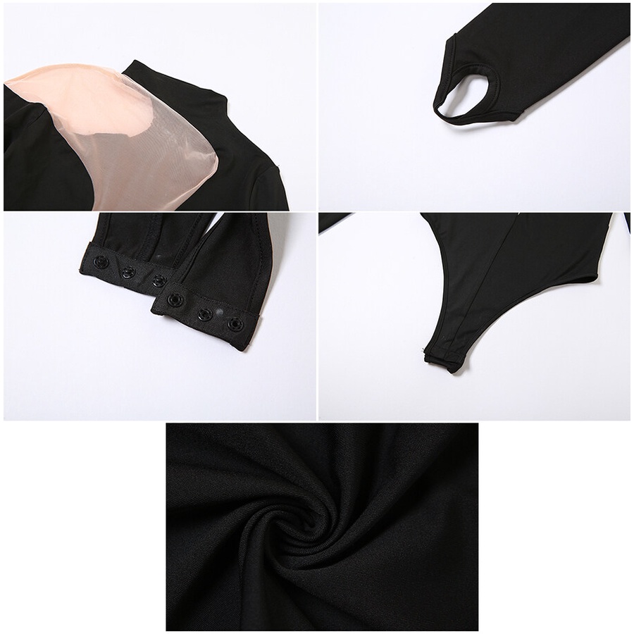 Klalien Bộ Áo Liền Quần Ôm Dáng Phối Lưới Xuyên Thấu Màu Trơn Cổ Lọ Quyến Rũ Hợp Thời Trang Cho Nữ | BigBuy360 - bigbuy360.vn