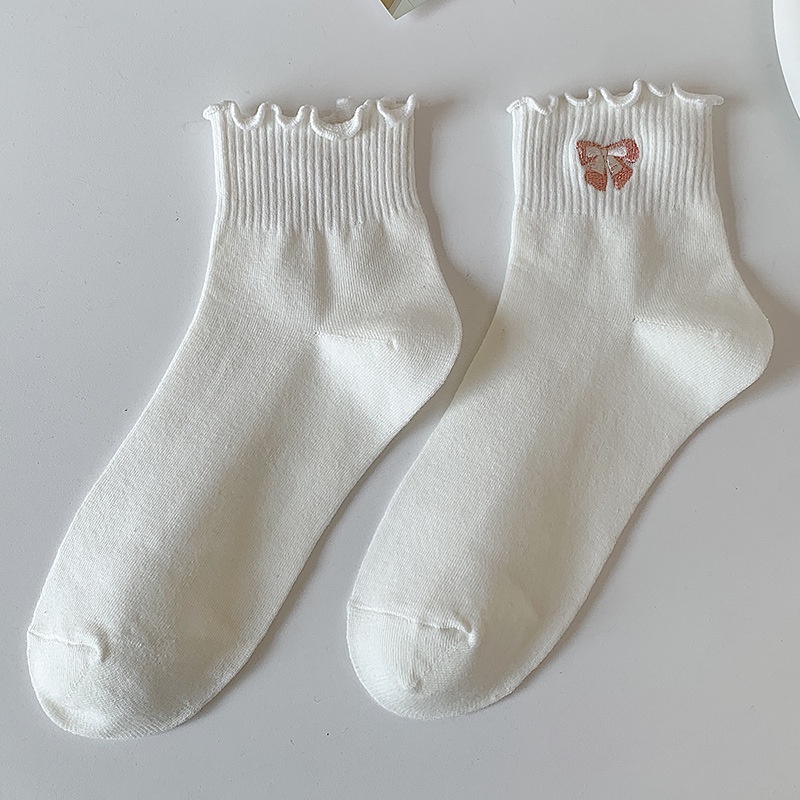 Tất Cotton Viền Xoăn Thêu Họa Tiết Ngọt Ngào Thời Trang Xuân Hè Cho Nữ