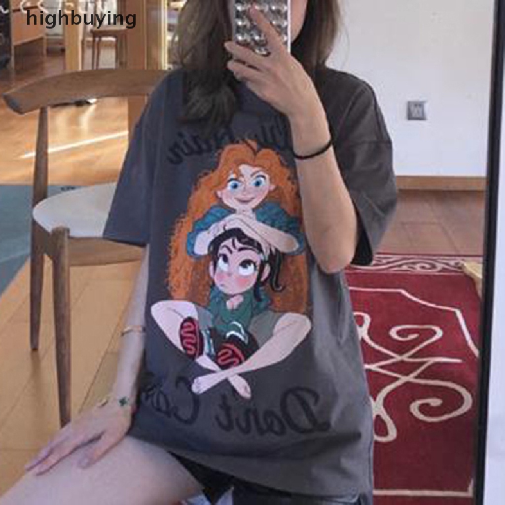 Áo Thun Tay Ngắn Cổ Tròn In Họa Tiết Hoạt Hình Cho Nữ