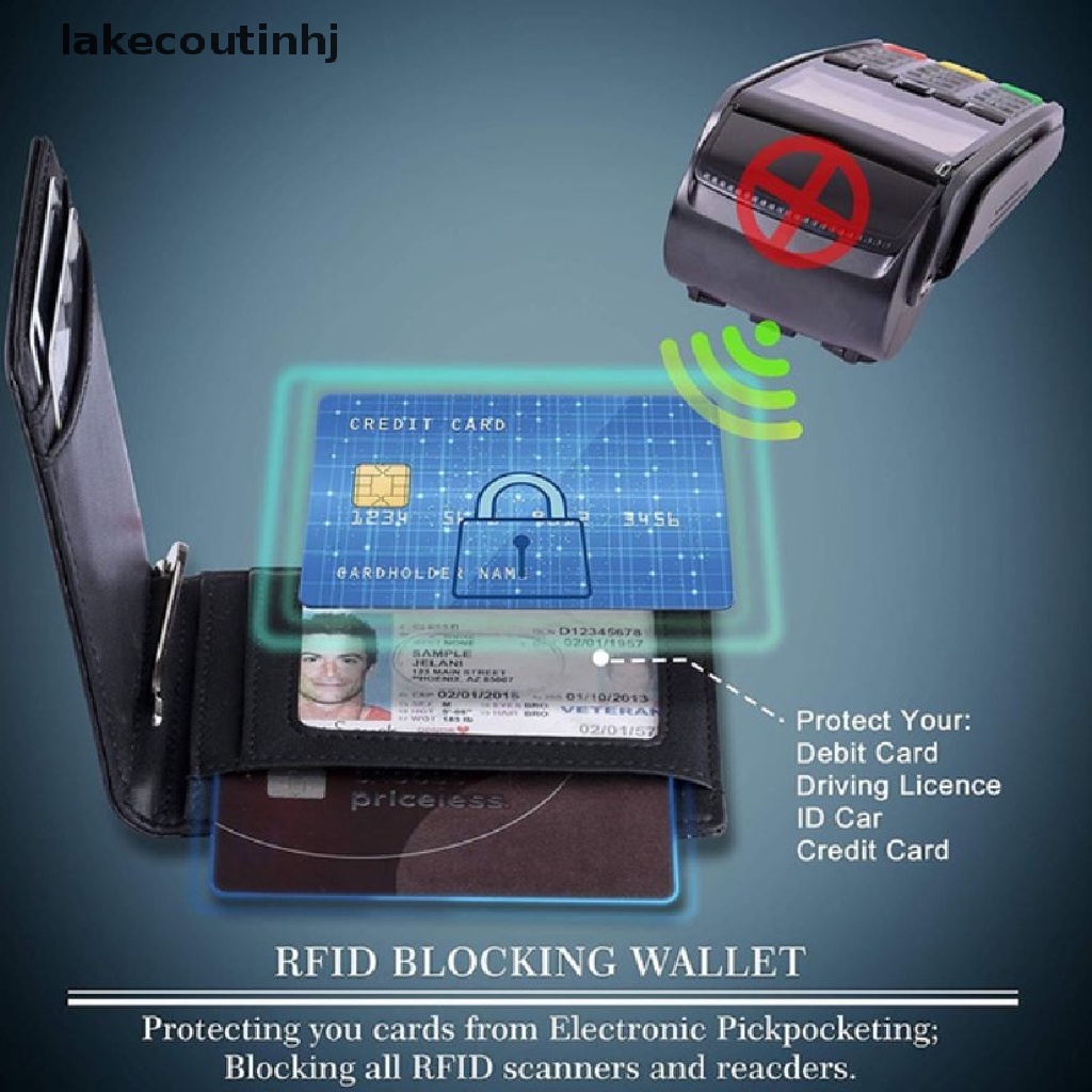 Lakecou Ví Da Thật Dáng Ôm Có Kẹp Tiền RFID Bỏ Túi Trước Tối Giản Cho Nam