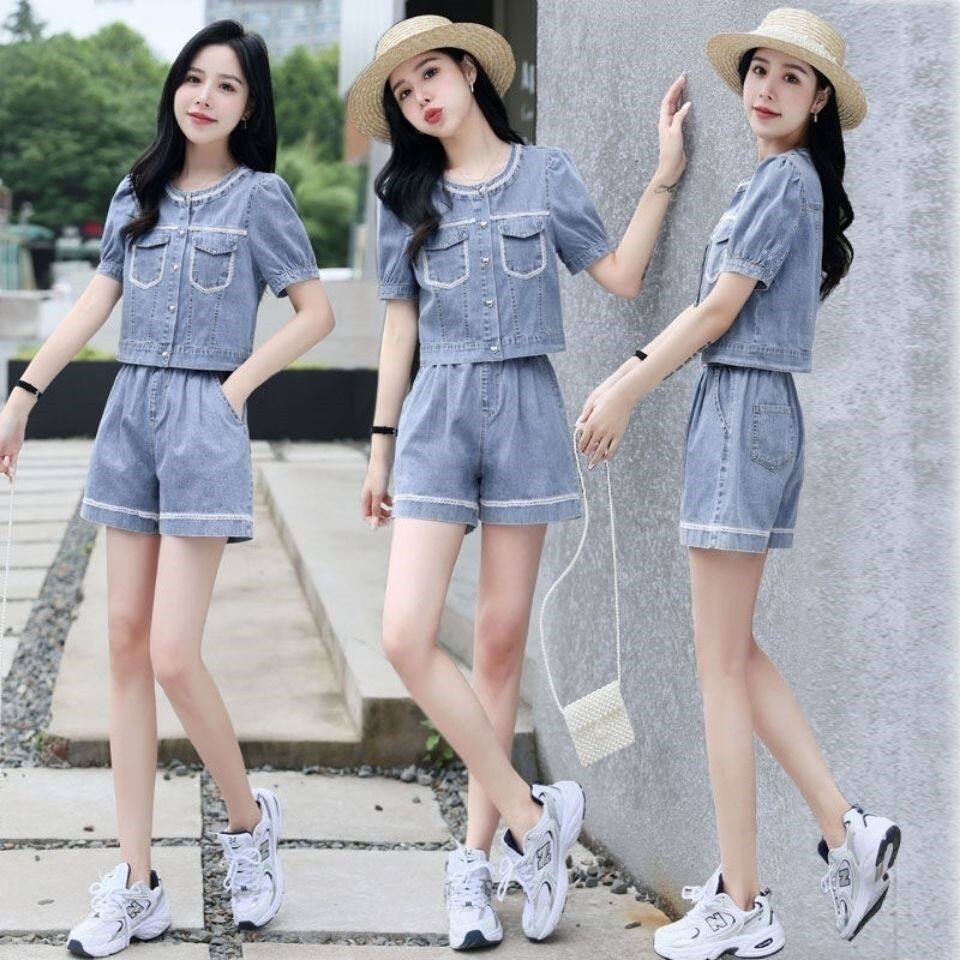 Set Đồ Thời Trang Mùa Hè Hai Món Tay Cộc Kích Thước Lớn Phong Cách Phương Tây Dễ Thương Cho Nữ