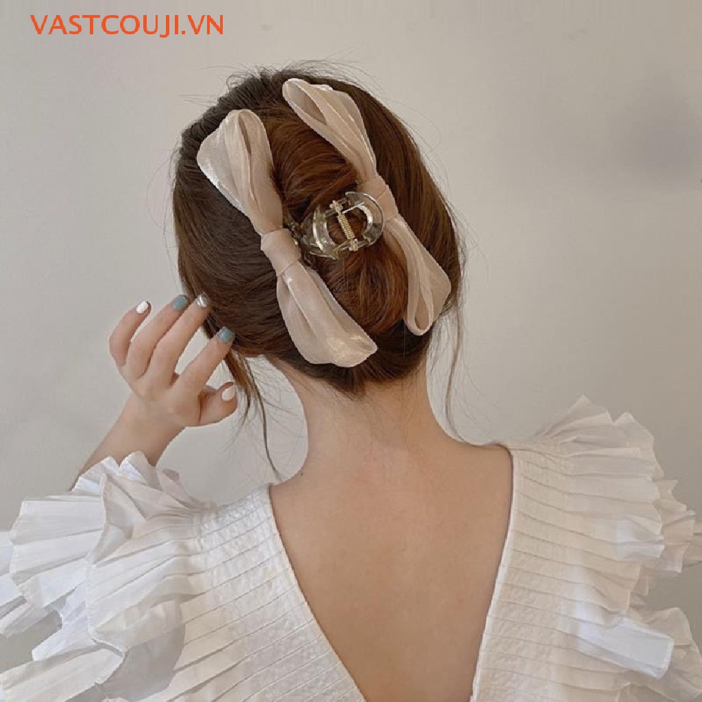 Kẹp Tóc Nơ Lưới Đính Ruy Băng Hình Cá Mập Thời Trang Hàn Quốc Cho Nữ