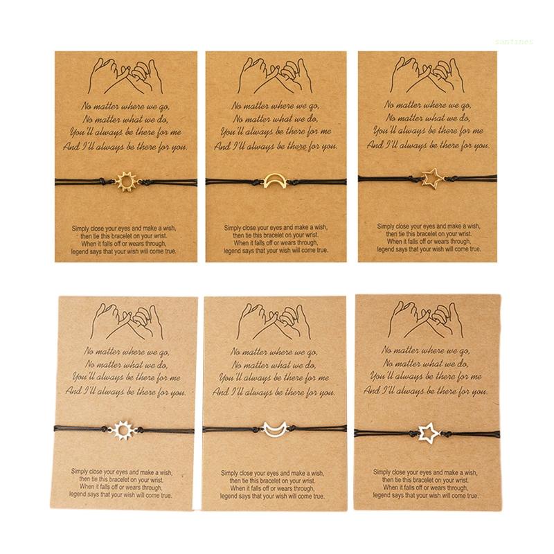 Vòng Đeo Tay Bằng Hợp Kim Cao Cấp Họa Tiết Trăng Và Sao Màu Hồng Cho Chị Em Gái