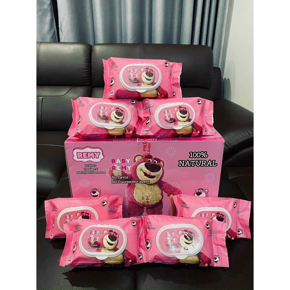 Combo 4 ̆  đ ̆ ̂́ ̂   65k/ 4 bịch Bịch 120 Tờ Khăn Giấy Uot Lau Mặt, Tẩy Trang Hình Gấu Dâu, Chất Li