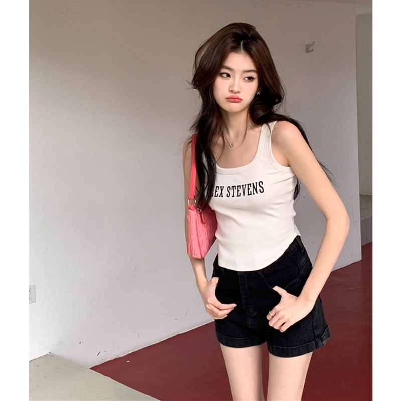 Áo Hai Dây Cổ Chữ U Ôm Dáng In Chữ Thời Trang Cho Nữ