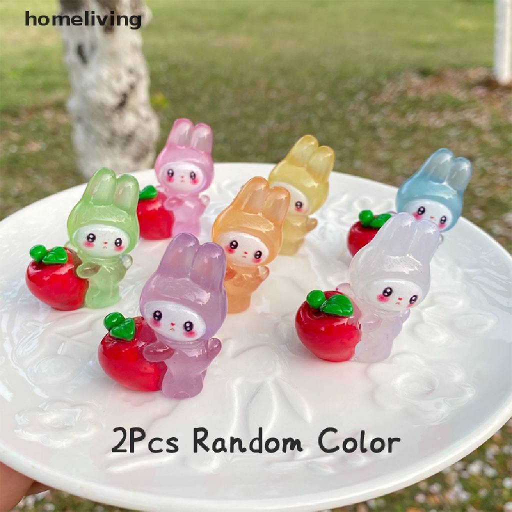 Bộ 2 Búp Bê Hình Thỏ Bunny Hoạt Hình Màu Dạ Quang Trang Trí Tiểu Cảnh
