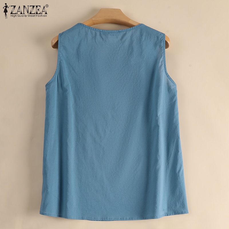 Zanzea Áo Tank Top Dài Tay Cổ Chữ V Thêu Họa Tiết Phong Cách Hàn Quốc Thời Trang Cho Nữ