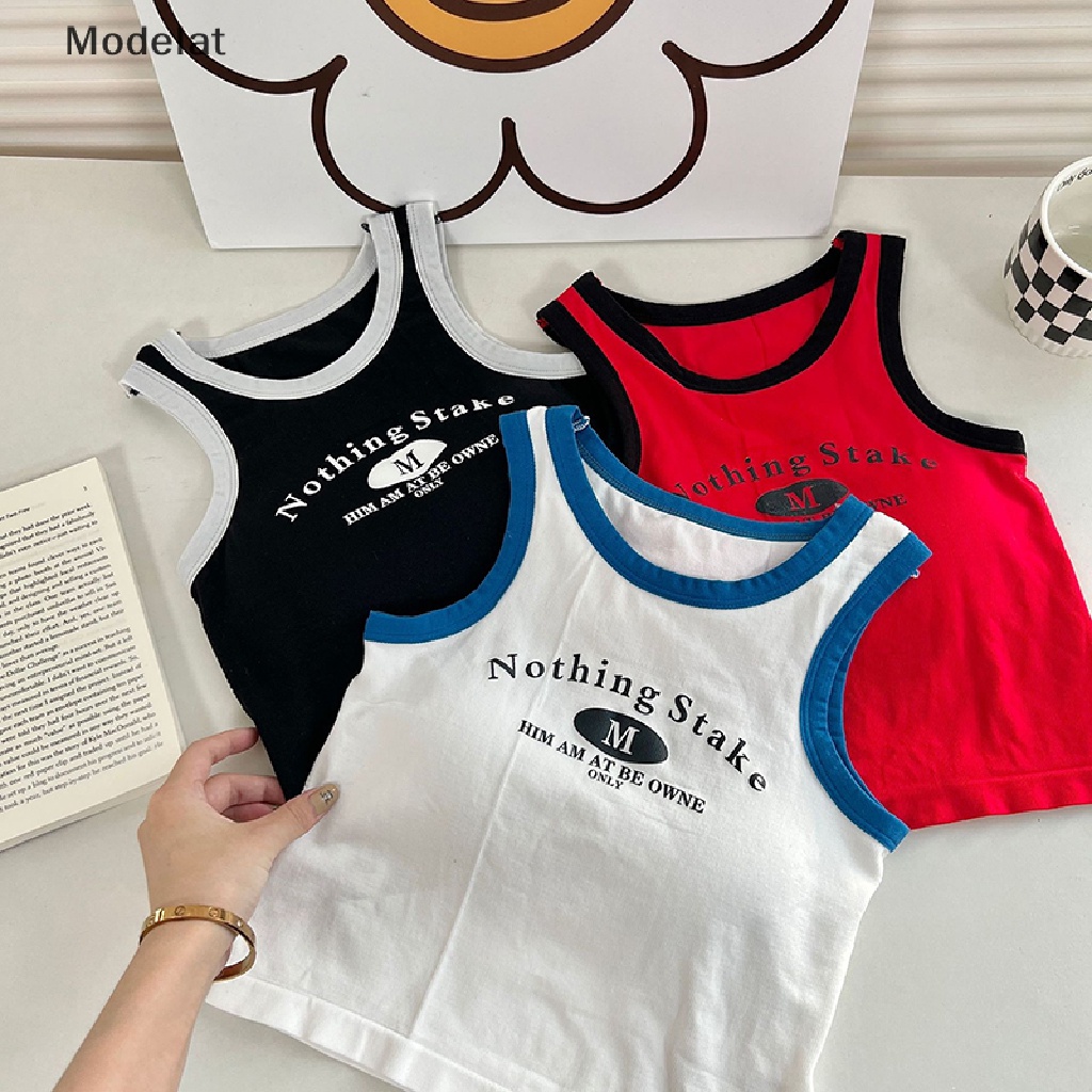 Áo Dây Sát Nách Cổ Tròn In Chữ Màu Sắc Tương Phản Thời Trang Mùa Hè Cho Nữ