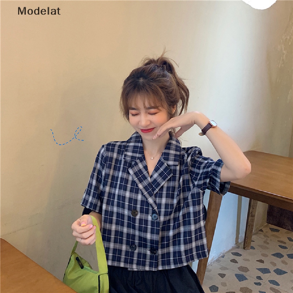 Mfc Áo Khoác Blazers Dáng Rộng Cài Hai Hàng Nút Họa Tiết Caro Phong Cách Vintage Đường Phố Cao Cấp Cho Nữ WTD