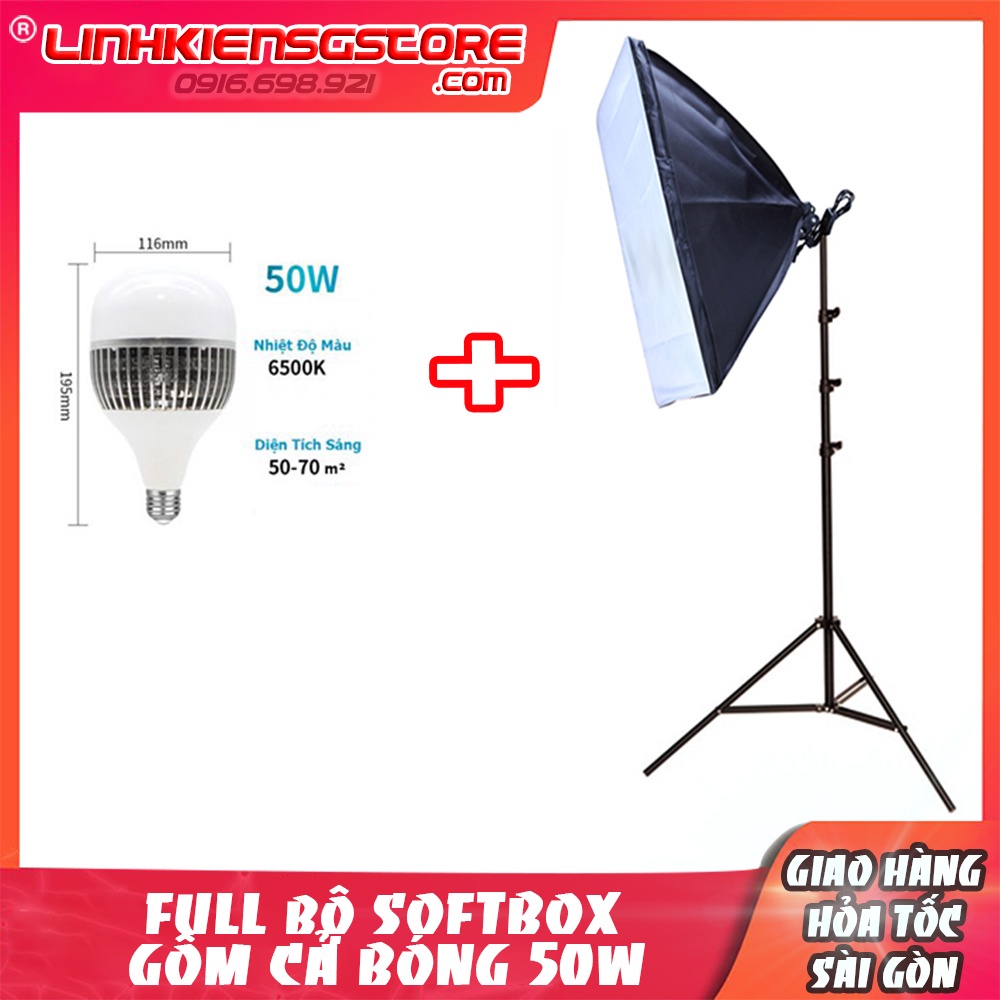 FULL bộ đèn studio softbox kèm đèn BÚP NHÔM 50W CHÂN 2M set up livestream , chụp ảnh quay phim