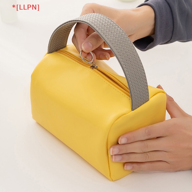 Túi Da PU Đựng Mỹ Phẩm Cầm Tay Màu Kẹo Sáng Tạo Chống Thấm Nước Sức Chứa Lớn