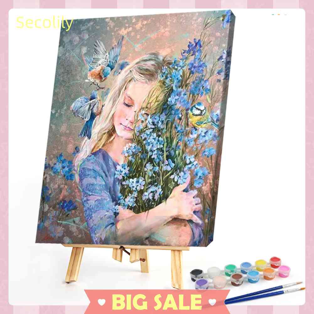 Tranh Sơn Dầu DIY Hình Cô Gái Và Hoa Dùng Để Trang Trí Nhà