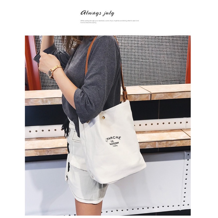 Túi Vải Canvas Đeo Vai In Chữ Thời Trang Dành Cho Nữ