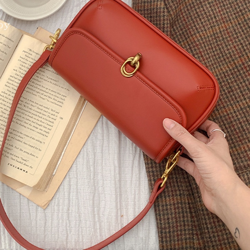 Ielgy Túi Xách baguette Thiết Kế Có Khóa Cài Phong Cách retro Cao Cấp Dành Cho Nữ