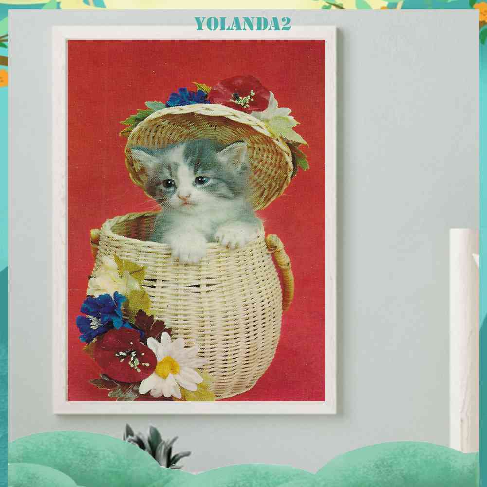 Tranh Đính Đá Kim Cương Toàn Bộ 5D DIY Hình Vẽ Mèo Trang Trí Nhà Cửa