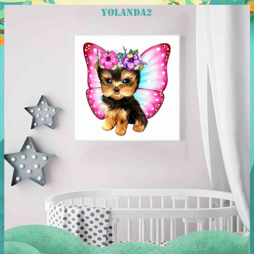 Bộ Tranh Đính Đá Resin Tròn Tự Làm Hình Chú Chó Yorkshire Terrier