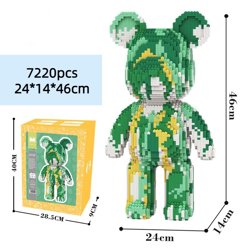 Tương thích với gạch LEGO, 46cm màu xanh lá cây ngụy trang bạo lực gấu bạo lực dâu tây gấu bạo lực, hạt nhỏ câu đố lắp r