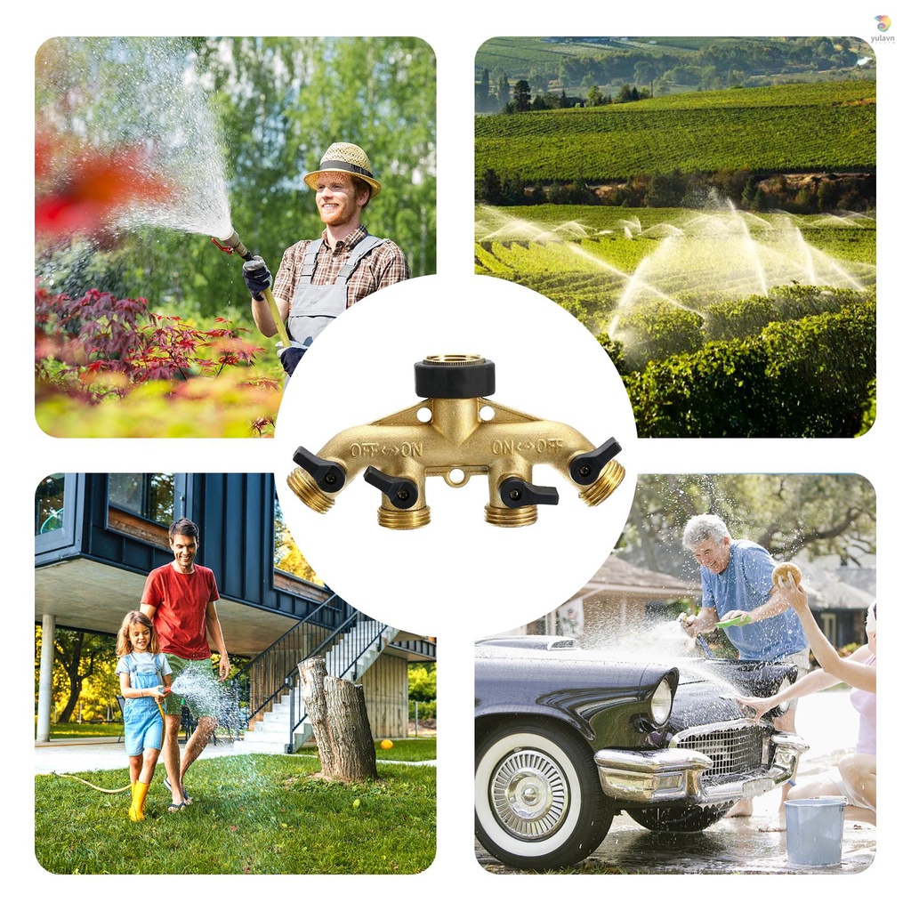 Đầu Nối Ống Nước 4 Chiều 3 / 4in Bằng Đồng Với 4 Van Cho Hệ Thống Tưới Vườn / Nông Nghiệp / Rửa Xe