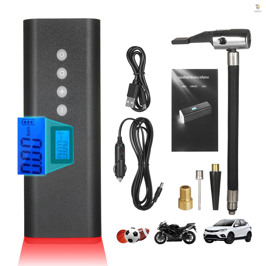 Máy Bơm Lốp Xe Cầm Tay 150PSI 2000mAh Màn Hình LCD Với 4 Vòi Đèn LED