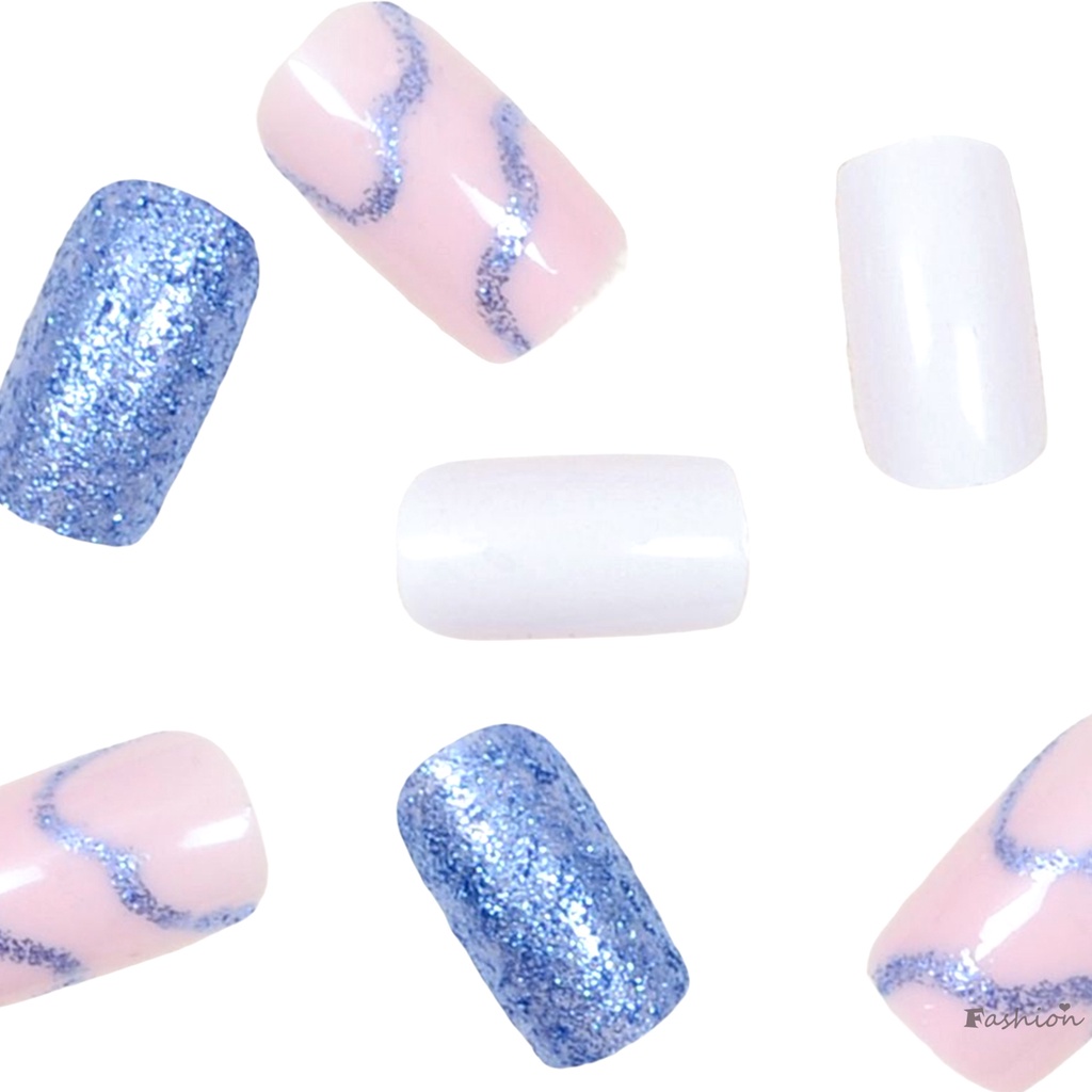 Bộ Móng Tay Giả Hình Vuông Đính Sequin Siêu Linh Hoạt Lâu Trôi