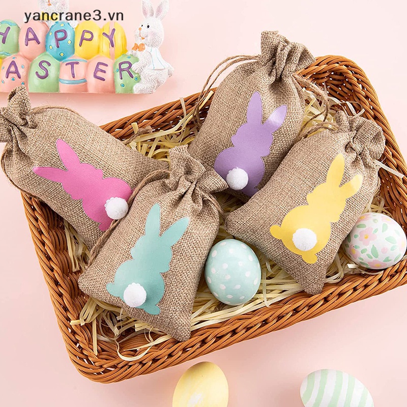 Set 6 / 24 Túi Đựng Bánh Kẹo Bằng Vải Lanh Họa Tiết Thỏ Phục Sinh / Phục Sinh Trang Trí Tiệc Tùng / Sinh Nhật Cho Bé {yancrane3.vn}