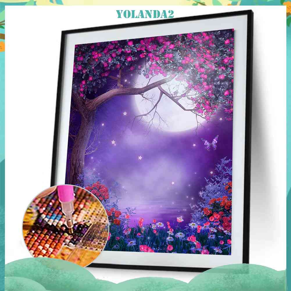 Tranh Đính Đá Kim Cương Toàn Bộ 5D DIY Hình Vẽ Trăng Và Cây