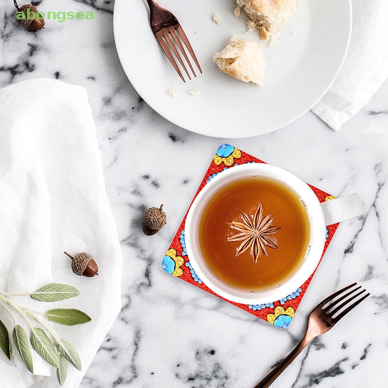 Abongsea Bộ 6 Đế Lót Ly Đính Kim Cương Nghệ Thuật DIY Cho Người Mới Bắt Đầu