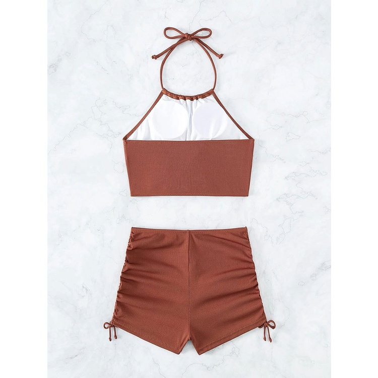Bộ Đồ Bơi 2 Mảnh Lưng Cao Màu Sắc Đơn Giản Cho Nữ