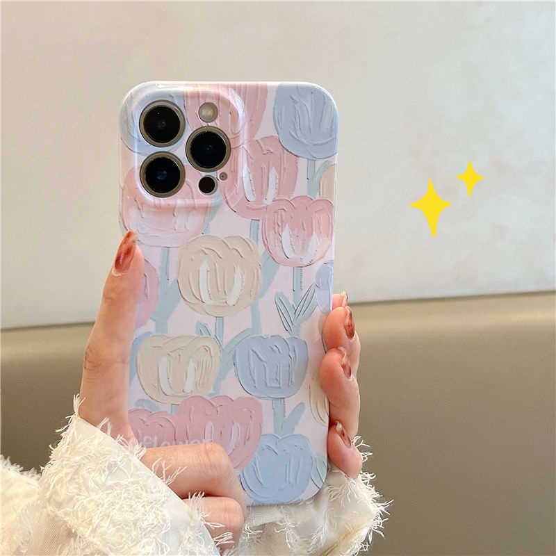 Ốp Điện Thoại Cứng Họa Tiết Hoa Tulip Sơn Dầu Cho Iphone Promax 14 11 138P7 12 AX1Y