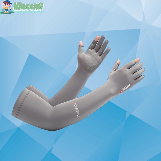 1 Cặp Găng Cánh Tay Chống Nắng Bằng Lụa Lạnh Mỏng Phối Lỗ Xỏ Ngón Cái Cho Mùa Hè