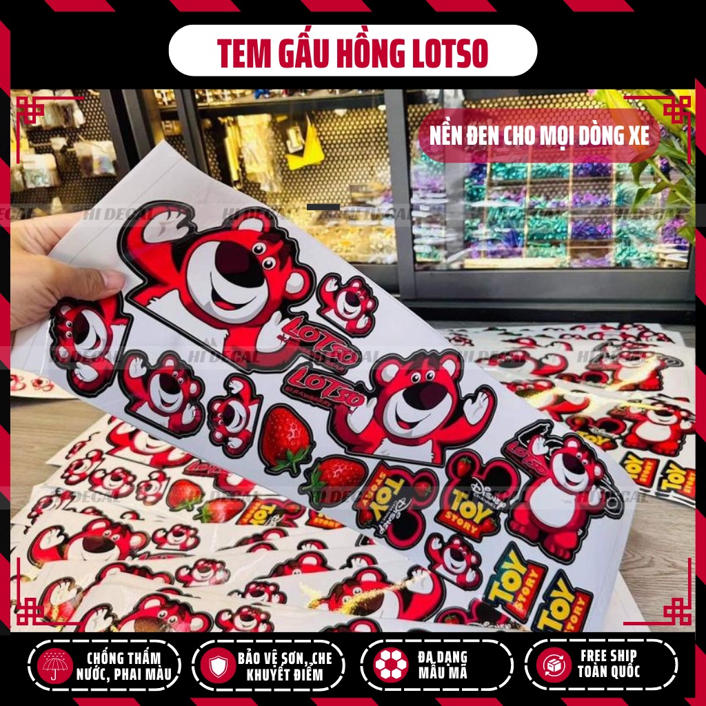 Tem Gấu Dâu Losto dán xe, trang trí ipad, điện thoại | TMN-H005 | Decal cao cấp chống nước, chống phai màu